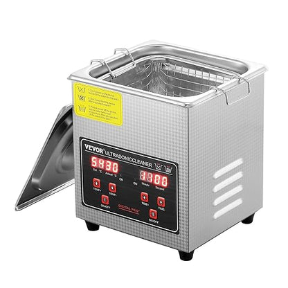 VEVOR Sonic Cleaner with Digital Timer & Heater, Professional Ultra Sonic Parts Cleaner, Stainless Steel Heated Cleaning Machine for Glasses Watch Rings Jewelry Circuit Board (2L)