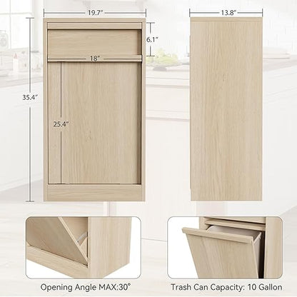 GarveeHome Tilt Out Trash Cabinet, Modern Trash Cabinet with 10 gal Storage, Hidden Freestanding Garbage Can Cabinet Laundry Hamper for Kitchen Dining Living Room