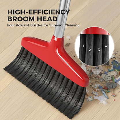 Handy Broom 2Pack, Indoor/Outdoor Brooms, Duty Kitchen Broom, for Home Garage Kitchen Office Courtyard Lobby Patio Lawn Concrete (2, Red)
