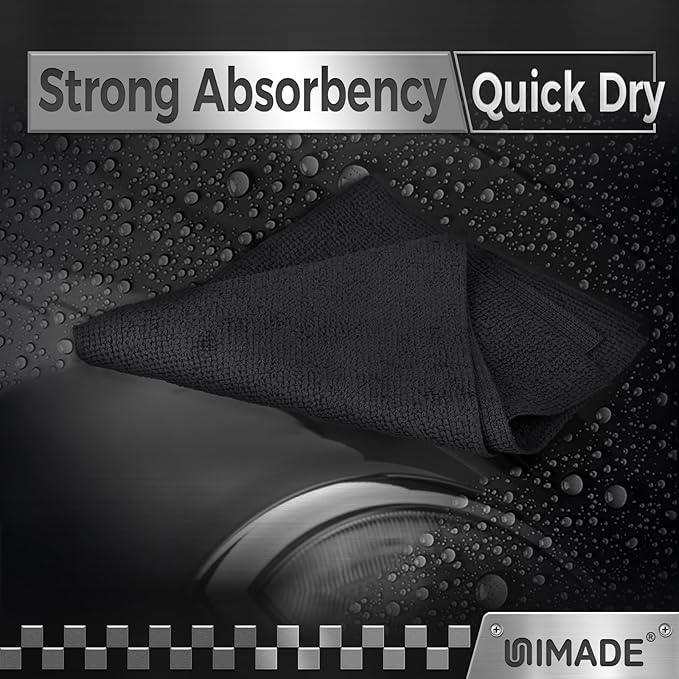 UNIMADE Microfiber Cleaning Cloth, 200 Pack Microfiber Towels for Cars Reusable Shop Rags Bulk Lint Free Cleaning Towels for Car Kitchen Automotive Bar Mechanic Restaurant Garage, 11.5"x 11.5", Black