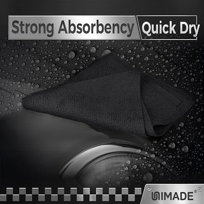 UNIMADE Microfiber Cleaning Cloth, 24 Pack Reusable Microfiber Towels for Cars Lint Free Cleaning Shop Towel Rags for Home Kitchen Automotive Bar Mechanic Restaurant Garage, 11"x 12", Black