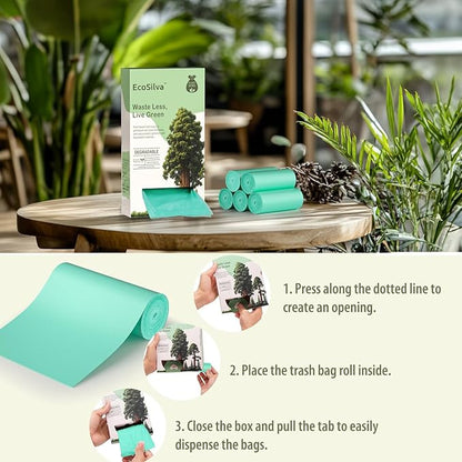 Small Compost Bags 2.6 Gallon Trash Bag, EcoSilva 125 Count Small Compost Bags for Countertop Bin, Compostable Trash Bags 2.6 Gallon Compostable Food Scrap Bag for Kitchen Bathroom Office