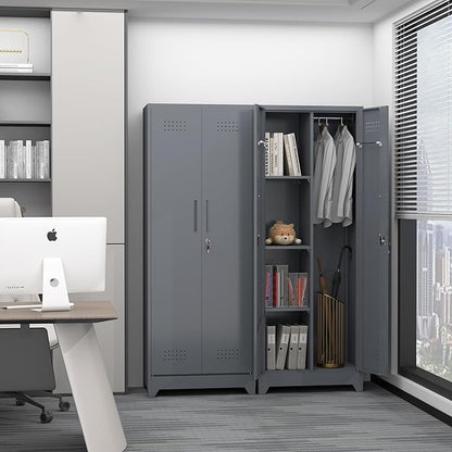 Broom Closet,Broom Closet Storage Cabinets with Lock, 65" Metal Garage Organization Cabinet,Cleaning SupplyUtility Storage Cabinet with Pegboard & Shelves for Laundry Room,Workshop
