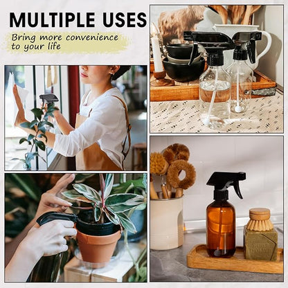 2 Packs Plastic Spray Bottles 360°Water Spray Bottle for Cleaning - 10 oz/300 ml Upside Down Spray Bottle Small Squirt Bottle with Adjustable Nozzle for Hair, Cooking, Plant, Pet (Clear + Brown)
