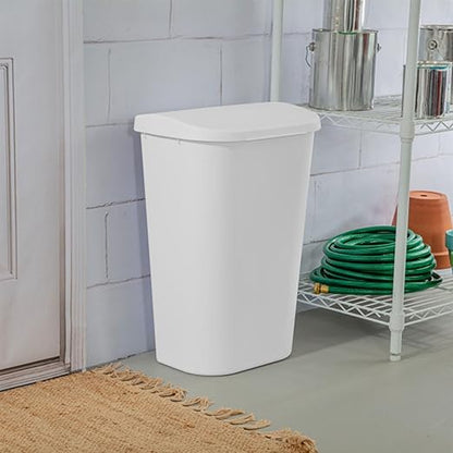 Sterilite 11.3 Gallon D Shape Flat Side Lift Top Lid Wastebasket Trash Can for Kitchen, Home Office, and Garage, or Workspace, White (18 Pack)