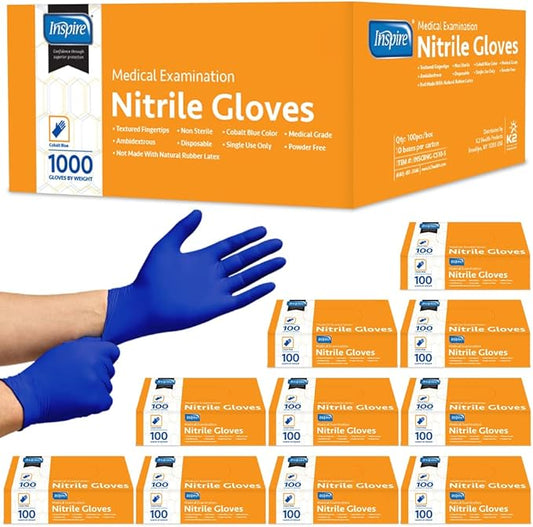 Inspire Cobalt Blue Nitrile Disposable Gloves | 4.5 Nitrile Safety Medical Exam Cooking Cleaning Disposable Gloves
