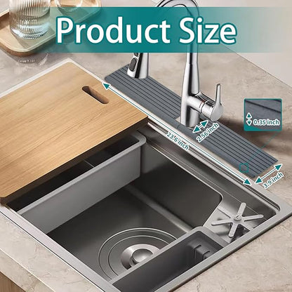 Kitchen Sink Faucet Mat, 24'' Long Diatomite Quick Drying Stone Sink Tray, Prevents Moisture Buildup, Suitable for Bathroom Kitchen Counter Top Faucet Around Splash Guard[Drak Grey, 23.6" x 3.9"]