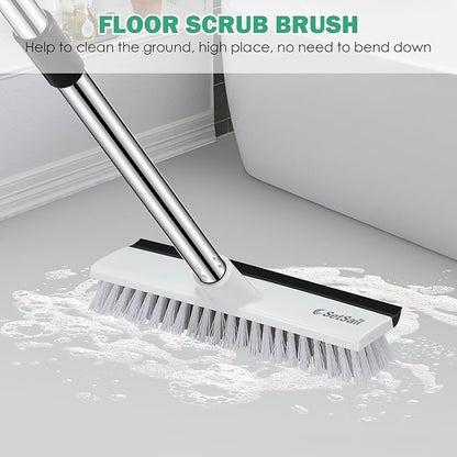SetSail Floor Scrub Brush with 51-Inch Long Adjustable Handle 2 in 1 Scrape Brush Stiff Bristle Floor Scrubber for Cleaning Shower Bathroom Garage Kitchen Wall Deck Tub Tile,Black White
