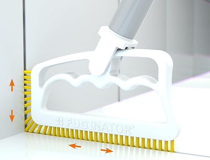 Fuginator Scrub Brush for Tile and Grout: Stiff Nylon Bristle Scrubbing Brush - Bathtub and Shower Scrubber for Floor Joints and Tile Seams - Cleaning Brush (White/Yellow)