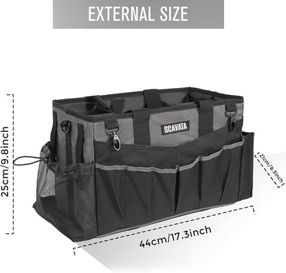SCAVATA Wearable Cleaning Caddy Bag, Cleaning Caddy Supplies Organizer with Handle & Shoulder Straps for Housekeepers, Under Sink & Car Cleaning Tool Organizers with 4 Foldable Divider (DarkGrey)