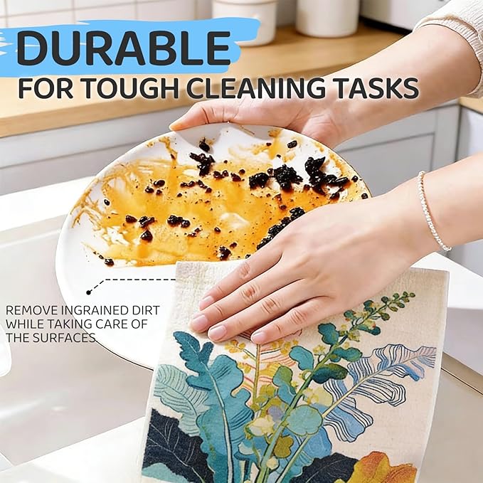 Swedish Dishcloths 5 Pack, Reusable Absorbent Kitchen Cleaning Cloths, Eco-Friendly Quick Dry Dish Towels for Dishes, Countertops & Household Cleaning (Oil Landscape)