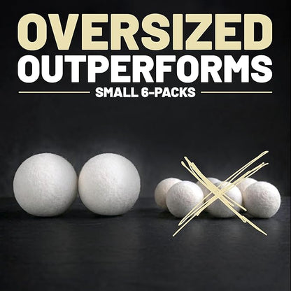 XXL 4in Wool Dryer Balls – Twice The Size of XL | 100% Organic New Zealand Wool | Shorten Drying Time | Reduce Static & Wrinkles Fast (by BigWoolBalls)
