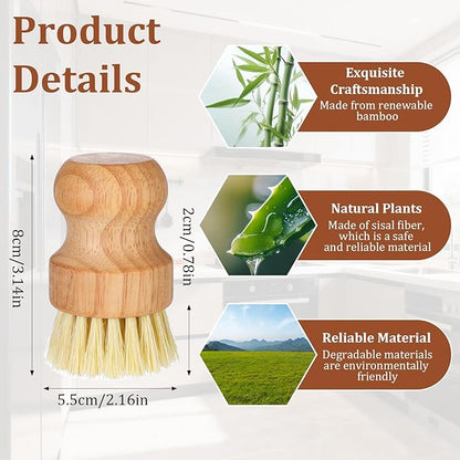 20 Packs Bamboo Dish Scrub Brush Wooden Dish Scrubber Set Eco-Friendly Natural Sisal Bristles Dishes Brush for Kitchen Cleaning Pots, Pans, Bottles, Sink, Vegetables