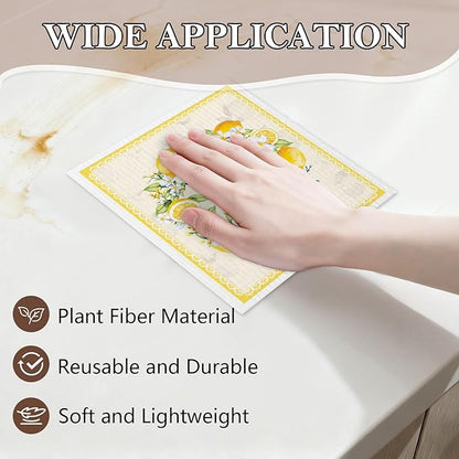 5 Pack Mixed Watercolor Lemon Swedish Kitchen Dishcloths Dish Towels, Farmhouse Lemon Dish Towels for Kitchen, Swedish Dishcloth, Paper Towels Reusable, Dish Cloth Towel Cleaning Wipe for Home