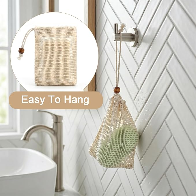 Soap Bag 10 Pack Soap Bags Mesh Soap-Bag Natural Sisal Soaps Saver Bag Foaming Drying Soaps Holder for Shower (Pure Cotton)