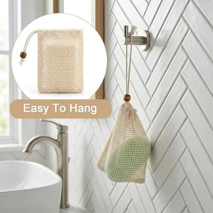 Soap Bag 10 Pack Soap Bags Mesh Soap-Bag Natural Sisal Soaps Saver Bag Foaming Drying Soaps Holder for Shower (Pure Cotton)