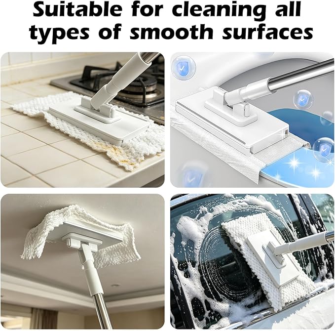 Mini Sweeper Mop,Masthome Reusable Clamp Mop with Short Stainless Steel Handle,1 Second Installation,Flat Dust Mops for House Wall,Bathroom, Windows, Corners, Includes 1 Sweeping Cloth