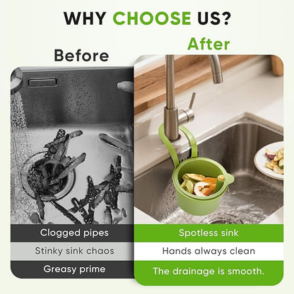 Hanging Food Waste Catcher for Sink, Sink Strainer Basket with Press Dumping, Self-Cleaning Design – Food Strainer for Sink, Faucet-Mounted Trash Catcher for Kitchen (Green)