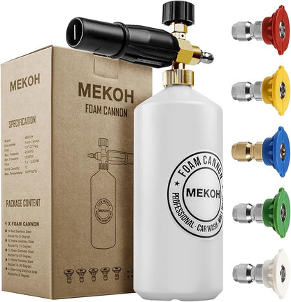 MEKOH Foam Cannon for Pressure Washer, 4000psi Car Wash Foam Gun, 1 Liter Foam Sprayer, Pressure Washer Soap Attachment with 1/4" Quick Connector, Snow Soap Blaster with 5 Nozzles for Car Detailing