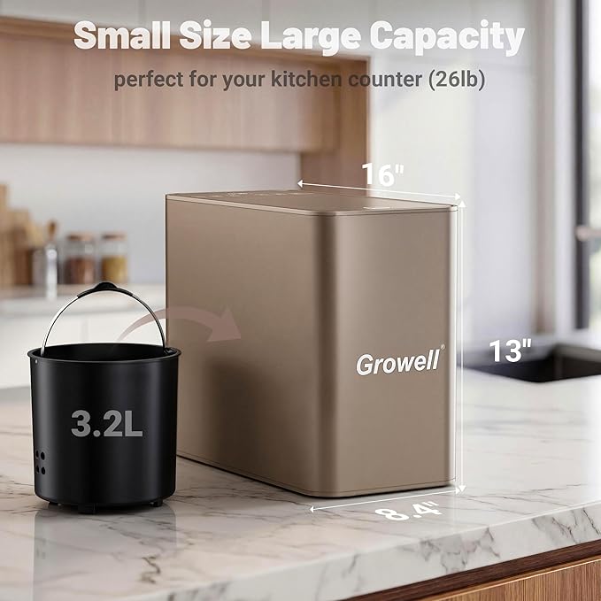 Kitchen Composter Electric, 3.2L Smart Odorless Compost Bin, Composter Indoor, Electric Compost Table Top with LED Display, Electric Composter for Kitchen, One-Touch Auto-Cleaning, Low Noise, EC04
