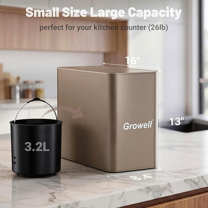 Kitchen Composter Electric, 3.2L Smart Odorless Compost Bin, Composter Indoor, Electric Compost Table Top with LED Display, Electric Composter for Kitchen, One-Touch Auto-Cleaning, Low Noise, EC04