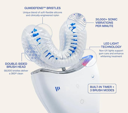 Autobrush Sonic Pro Electric Toothbrush – Only ADA Accepted U-Shaped Brush, Clinically Proven Up to 5.1X Better Cleaning, 30-Second Full Mouth 360 Clean, Rechargeable, Waterproof, Black, Men's Regular