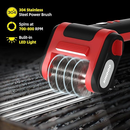 Electric Rechargeable Grill Brush,Grill Cleaner for Outdoor Grill with 800 RPM Motor - Bristle-Free Stainless Steel Grill Cleaner with LED Light for BBQ, Heavy Duty Grill Cleaning Tool (BlackRed)