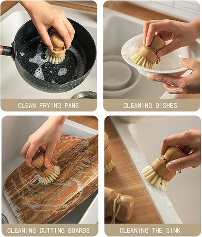 Bamboo Dish Scrub Brushes, ZP Natural 3Pack Kitchen Wooden Cleaning Scrubbers Set for Cleaning Pots, Pans and Vegetables
