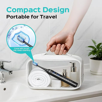 COSLUS C30 Electric Toothbrush for Adults: 3 Intensities & 5 Modes Customized for Effective Yet Gentle Ultra-Clean Feel, 2 Types of Heads for Gentle or Daily Care, Travel & Home Use, Black, 1PC