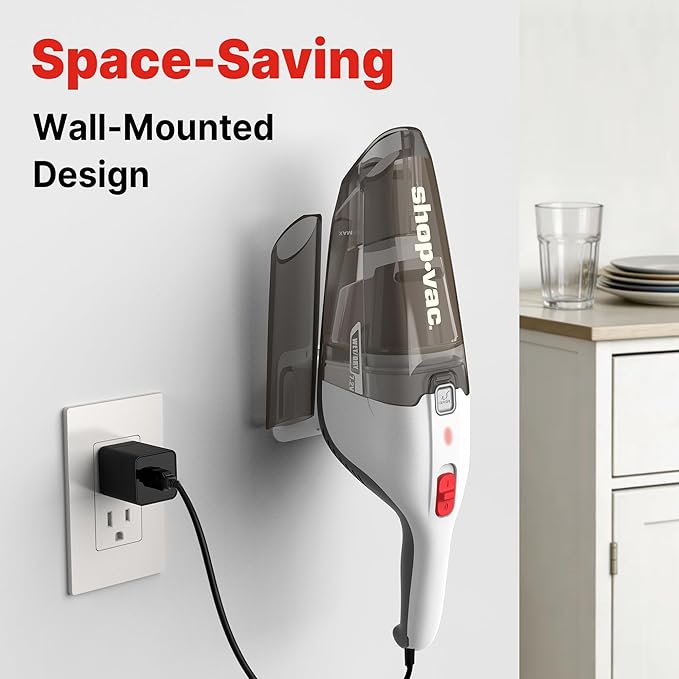 Shop-Vac Wet/Dry Handheld Vacuum, Powerful Small Vacuum Cordless Rechargeable, Wall-Mounted Hand Vac with Crevice Tool, Portable Vacuum for Home & Car, Lightweight & Compact, White