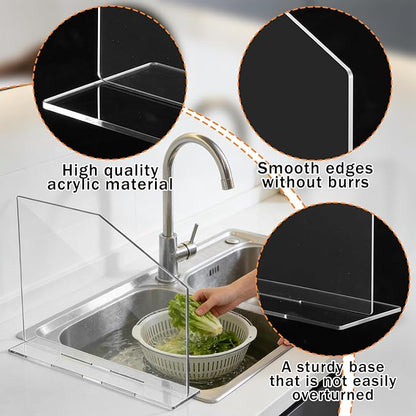2 PCS Acrylic Sink Splash Guard Clear Splash Guard for Kitchen Sink Area 16.14 * 13.38 Inch Clear Freestanding Panel Barrier with Base