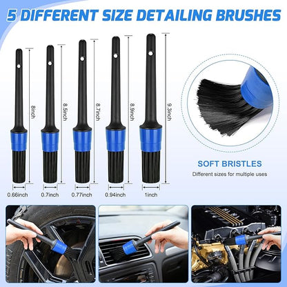Nilight 15PCS Car Detailing Kit Auto Cleaning Tools Wash Set with Storage Carry Bag Beginners Easy to Use for Interior Exterior Car Care Clean Windshield Dashboard Seat Air Vents Wheels Tires, Blue