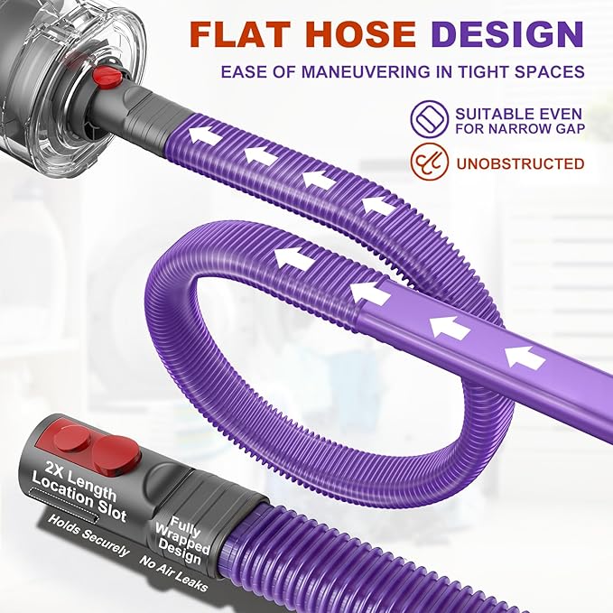 Sealegend Dryer Lint Vacuum Attachment Hose Compatible with Dyson V15 V12 V11 V10 V8 V7 Gen5 Cordless Vacuum Cleaner, Flexible Dryer Vent Cleaner Kit Lint Removal Tool Purple