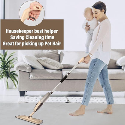 Mops for Floor Cleaning, 50 inch Spray Mop with 400ml Refillable Bottle and 3 Replacement Pads Dry Wet FloorCleaning Household or Commercial Use for Hardwood Laminate Tile Ceramic (Brown)