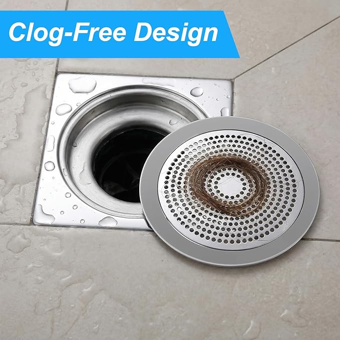 Flat Shower Drain Hair Catcher Stainless Steel Shower Drain Cover Hair Catcher 5.7in Wide Round Hairs Stopper for Showers Drains Sink Protector Filter for Showers Bathroom Pet Owners Homeowners