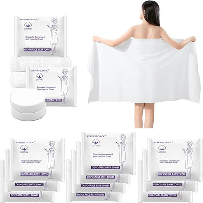 10 Pack Large Compressed Bath Towels Portable Lightweight Disposable Cotton Fiber Tablets Towel for Travel, Camping, Gym, Swimming, Beach (55" X 28")