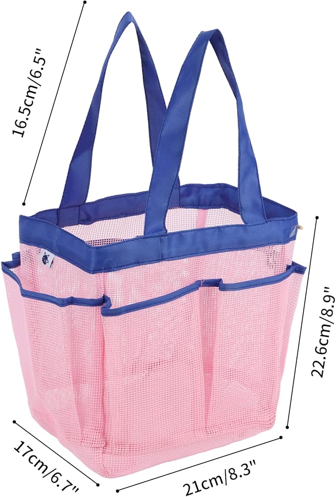 2 Pack Haundry Mesh Shower Caddy Tote Bag Hanging Portable Toiletry Bag College Dorm Essentials Quick Dry Bath Organizer for College Dorms, Gym, Camp for Bathroom Accessories(Sapphire Blue)