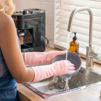 Cleaning Rubber Gloves, Waterproof Non-Slip Long Cuff Dishwashing Household Kitchen Gloves