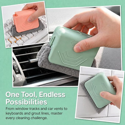 3 Pack Window Track Cleaning Brush Set, Multi-Purpose Groove Cleaner Tool with Detachable Head & Corner Scraper, for Window Tracks, Tile Grout, Blinds, Car Vents & Narrow Gaps (Blue)
