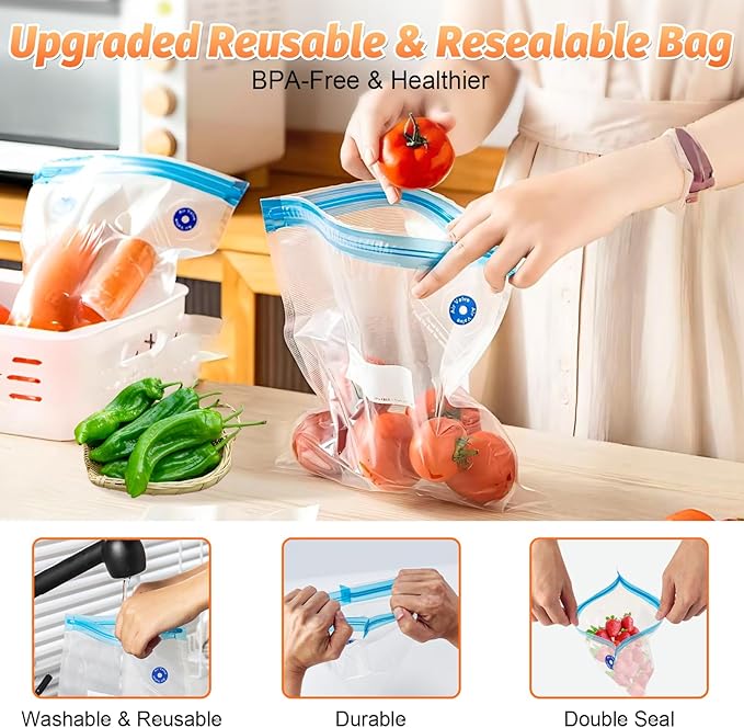 Handheld Vacuum Sealer, Portable Cordless Food Sealer with 60kPa Suction, Rechargeable Mini Vacuum Sealer for Food Storage, Sous Vide, Mason Jars - Includes 10 Reusable Bags
