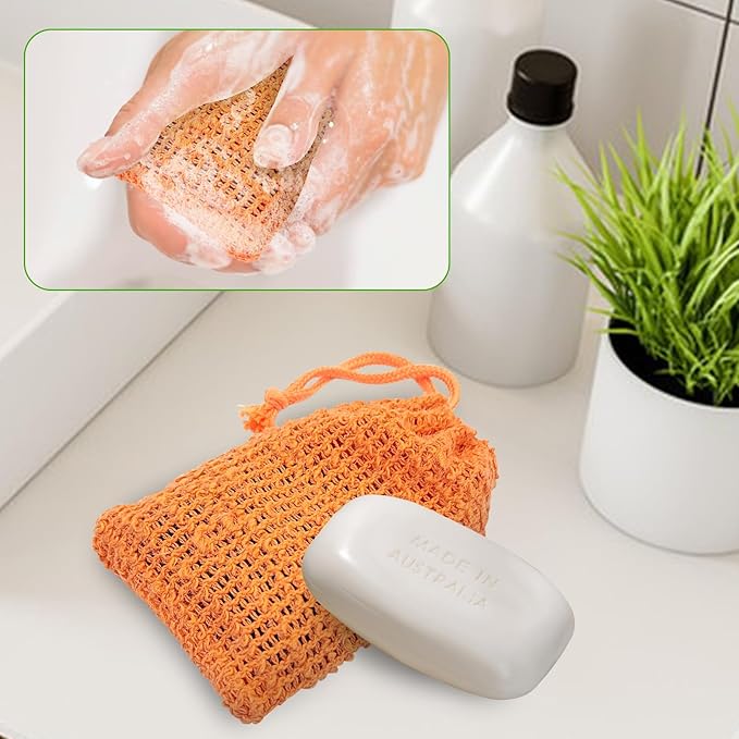 6PCS Sisal Soap Bags, Pouch Soap Saver for Foaming and Drying, Hangable Exfoliating Soaps Pouch with Drawstring for Shower Bath (3.5''x5.5'', Red, Yellow, Orange, Blue, Brown, Beige)