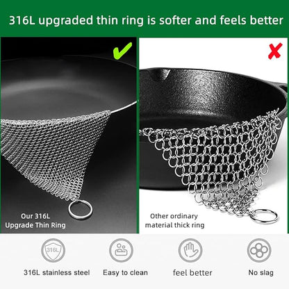 Cast Iron Cleaner & Chainmail Skillet Scrubber - 36''x36'' 3.8mm Small Ring, 316L Stainless Steel Interlocking Mesh Sheet, Flexible Chainmail Panel, Fine Linked Ring Fabric, Woven Ring Net