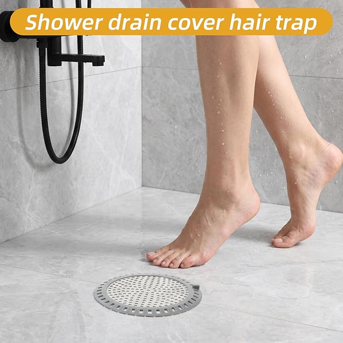 Shower Drain Hair Catcher Round Flat Shower Drain Cover & Protector with Silicone Rim Weighted Metal Sink Hair Trap Stopper for Regular Drains of Shower Room, Bathroom