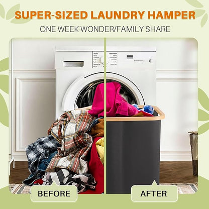Laundry Hamper 3 Section, 145L Dirty Clothes Hamper with Lid, Extra Large Laundry Basket Organizer with Removable Inner Bags & Labels for Laundry Room, Bedroom, Dark Grey