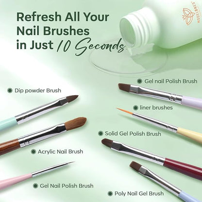 Modelones Nail Art Brush Cleaner & Restorer for Nail Polish/Extension Gel/Solid Builder Gel/Dip Powder/Acrylic with nail art brush Manicure Kits DIY Salon at Home - 80ml, W/Pro Brush