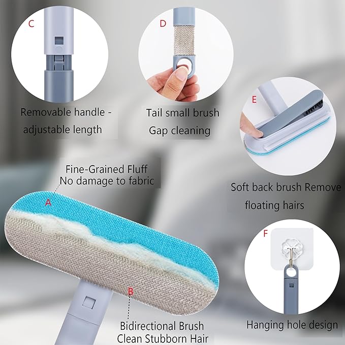 Pet Hair Remover,4-in-1 Reusable Dog & Cat Hair Removal Tool, Extra Long Handle (23.4"), 1-Pack, No-Bend Lint Brush for Furniture, Couch, Carpet, Car Seats & Window Screens