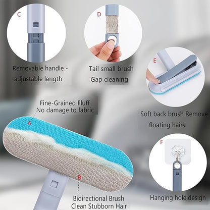 Pet Hair Remover – 4-in-1 Reusable Dog & Cat Hair Removal Tool, Extra Long Handle (23.4"), 2-Pack (Value Set), No-Bend Lint Brush for Furniture, Couch, Carpet, Car Seats & Window Screens