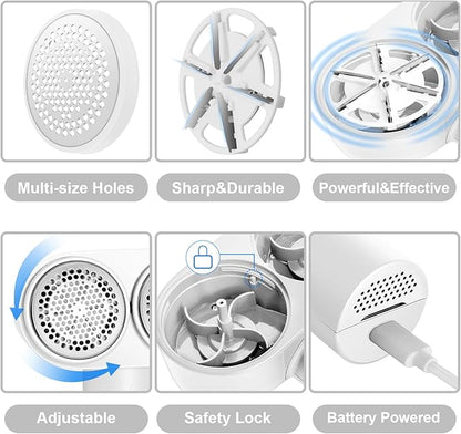 Fabric Shaver, Handzee Electric Lint Shaver, Dual Motor Sweater Shaver, Fabric Pilling Remover, Powerful 2 Gear 6-Leaf Blades, Portable Defuzzer Clothes Fuzz Remover for Sweater Furniture (White)