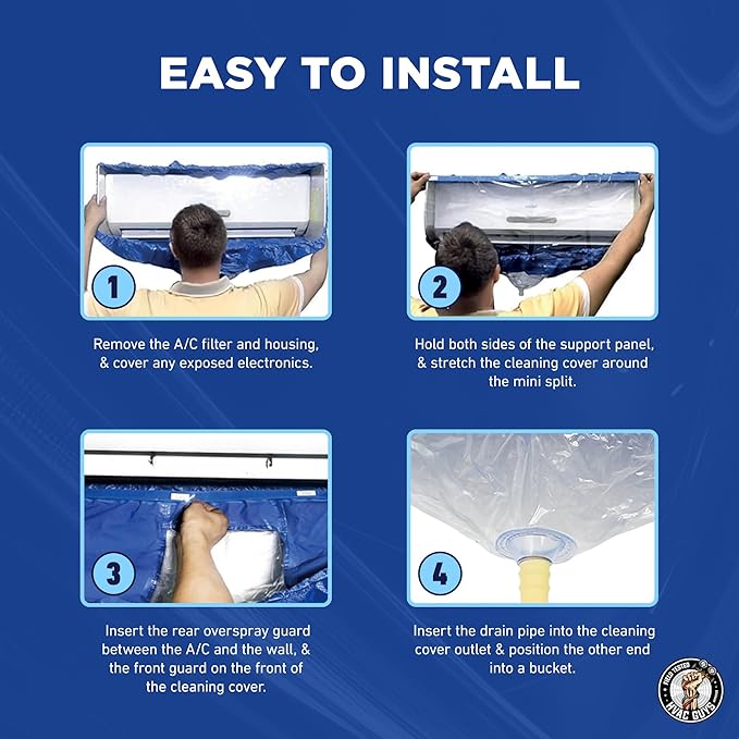 Mini Split Cleaning Bag | 360 Waterproof Design | Fits Systems 27in - 39in Long | Mini Split Cleaning Kit Includes Overspray Guards and Drain Hose