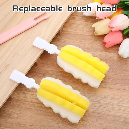4 Pcs Bottle Brush Sponge, Cup Water Bottle Sponge Brush Cleaner, Detachable Cleaning Brushes for Cleaning with Handle for Baby Glasses Mugs(4Pcs+2 Heads)